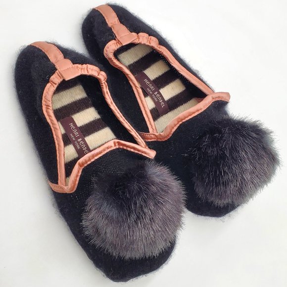 henri bendel New York Cashmere Pom-Pom Slippers